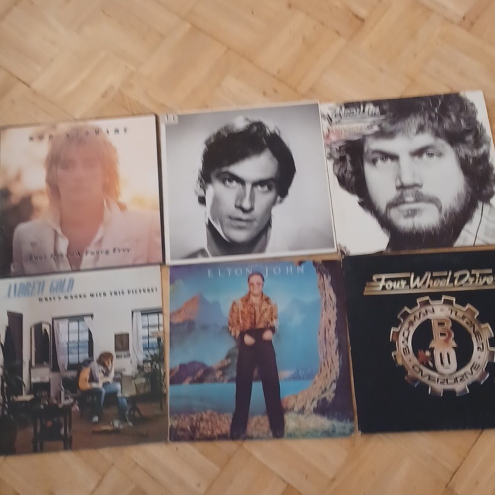 1970's vinyl records Rod Stewart, Peter Asher, Bachman Turner, Elton John